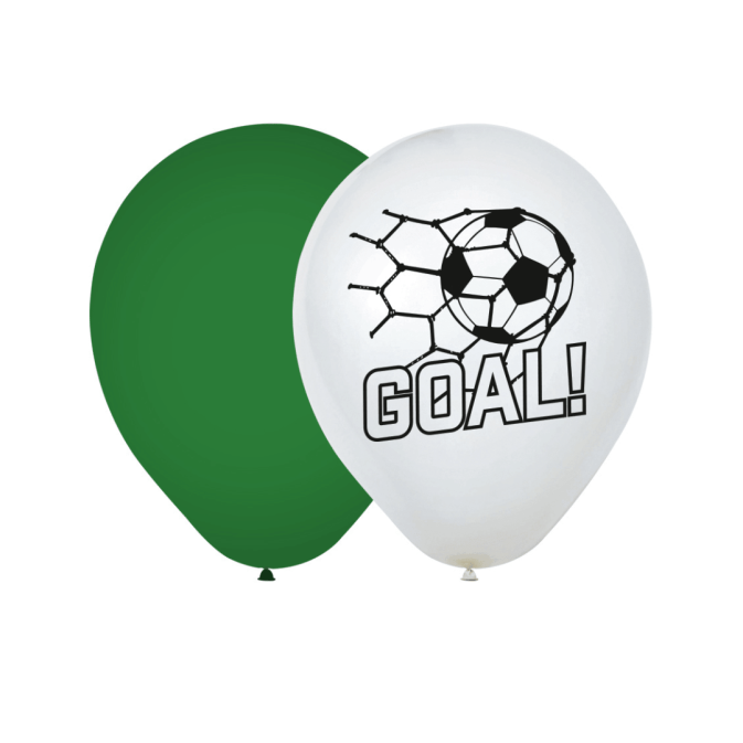 8 balões de látex verdes e brancos com tema de futebol para aniversário.