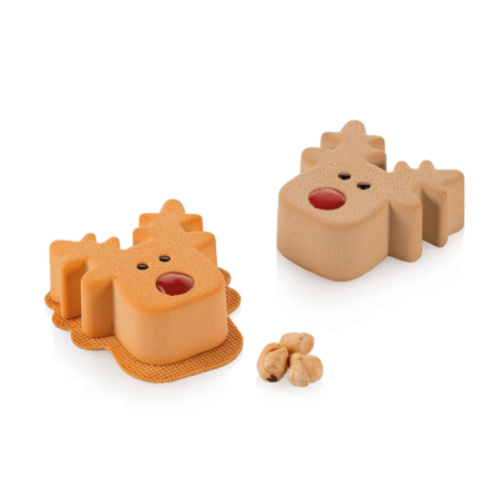 Forma Silikomart Rudolph 100 para 6 bolinhos de Natal em formato de rena.