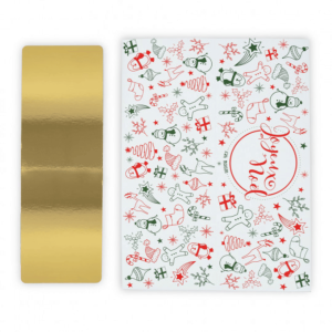 Caixa de lenha de Natal com base dourada.