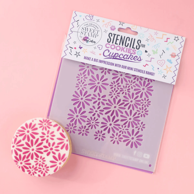 estêncil para mini biscoitos de flores e sobremesa de primavera