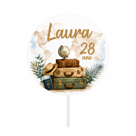 topo de bolo personalizado com tema de viagem