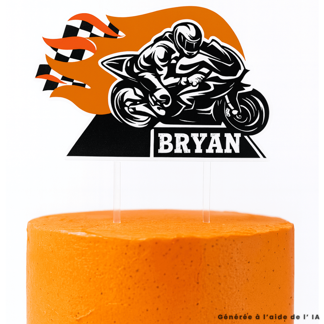 Topo de bolo de motocicleta para personalizar com o nome