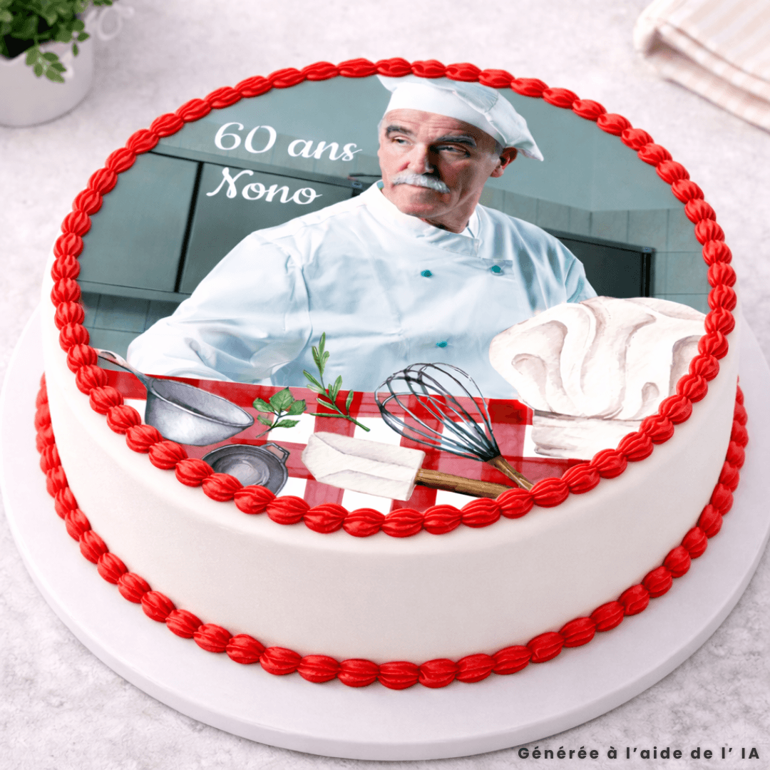 Foto comestível redonda 24 cm com tema de cozinha para bolo