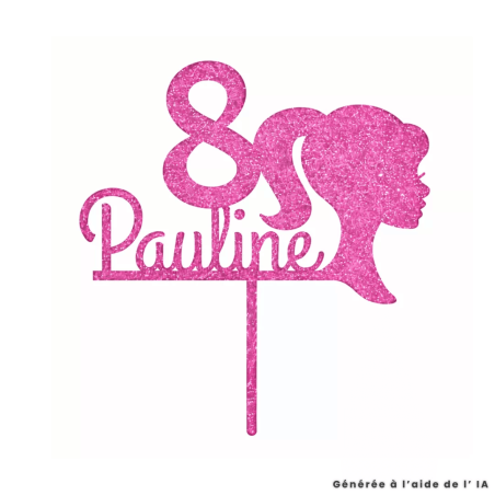 topo de boneca personalizável com glitter rosa