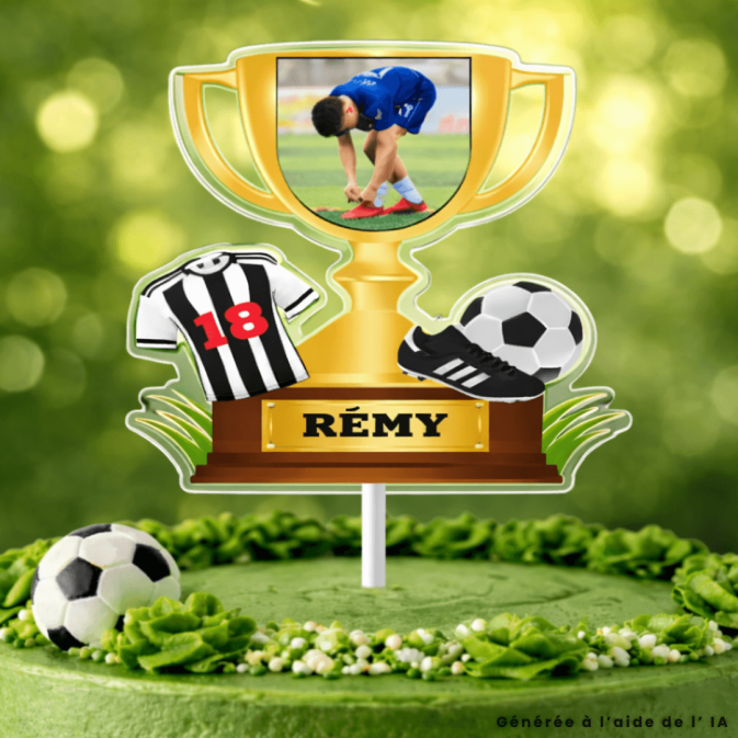 Topo de bolo personalizado troféu de futebol