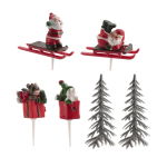 6 decorações para uma lareira de Natal: árvores de Natal, Papais Noéis e presentes.