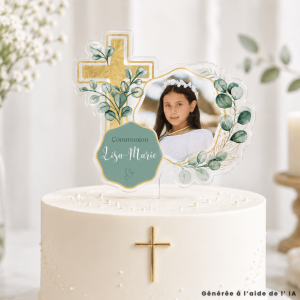 Bolo de comunhão com decoração personalizável.