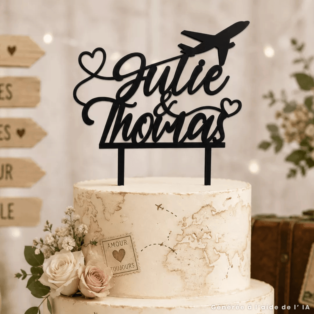 topo de bolo de avião personalizável com dois nomes