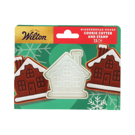 Cortador de biscoitos e carimbo de biscoito em formato de casinha de gengibre da Wilton.