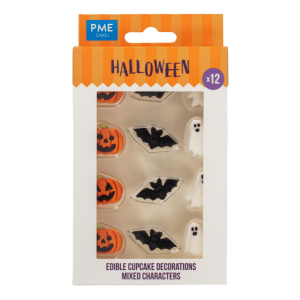 Decorações de açúcar para o Halloween - abóbora, fantasma e morcego.