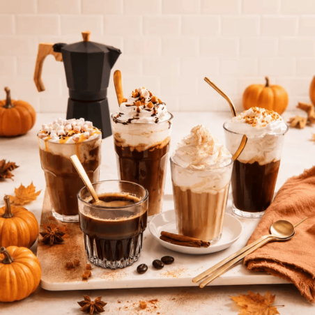 bolinhos divertidos de café com leite e especiarias de abóbora
