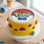 Decoração de bolo Pokémon com disco de açúcar do Pokémon Go