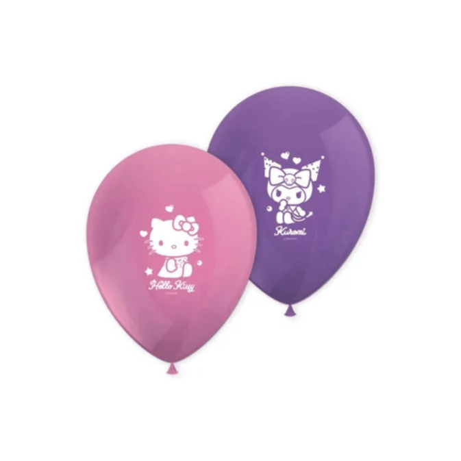 8 balões Kuromi Hello Kitty roxos e fúcsia