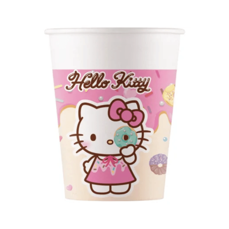 8 copos de papel de aniversário da Hello Kitty Kuromi