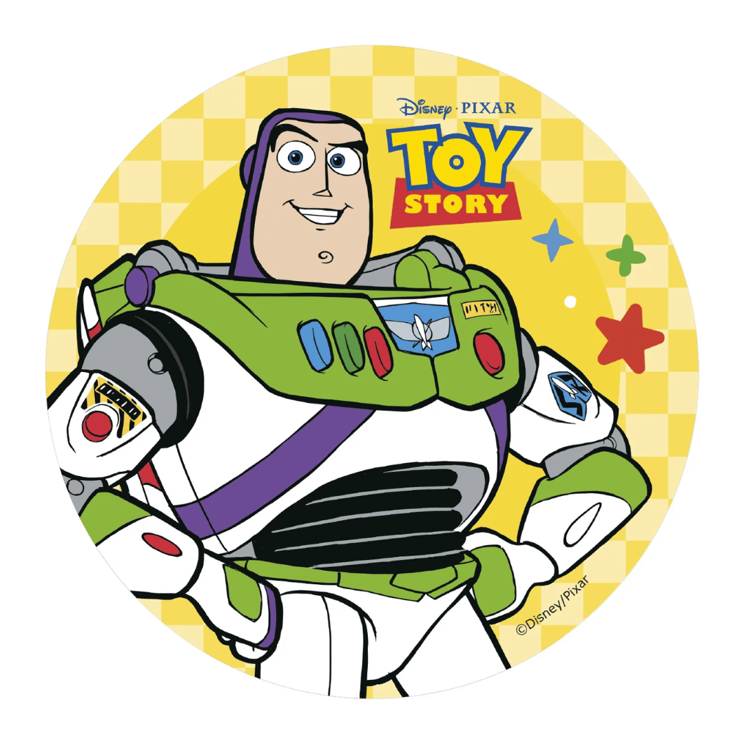 Decoração de disco de wafer do Buzz Lightyear para um bolo de 20 cm.