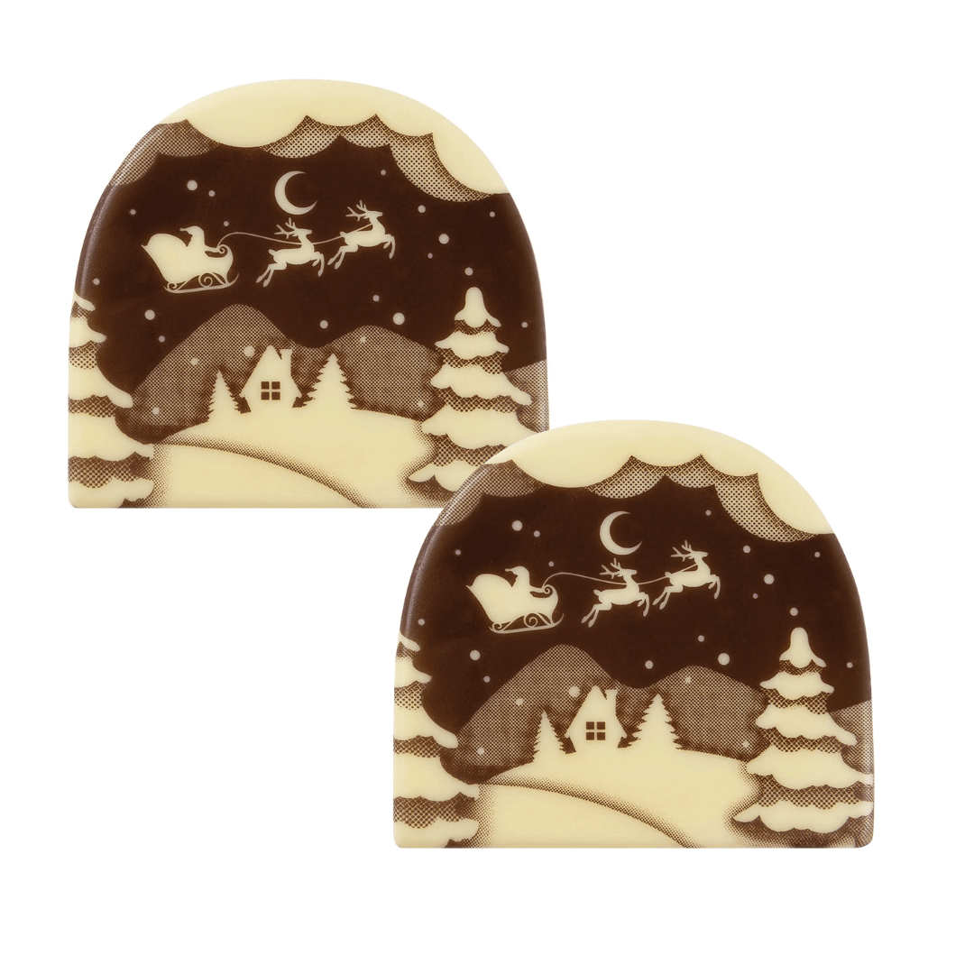 2 pontas de tronco de chocolate em formato de trenó do Papai Noel
