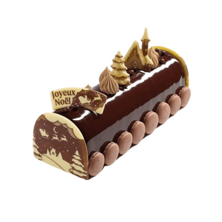 2 pontas de tronco de chocolate em formato de trenó do Papai Noel