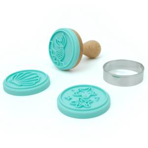 Kit de carimbo para biscoitos Sereia - Cortador de biscoitos redondo e 3 desenhos
