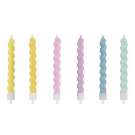 6 velas de aniversário torcidas multicoloridas