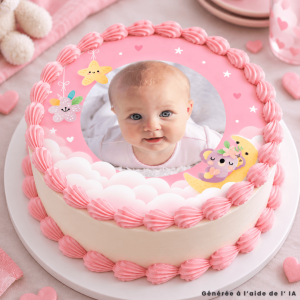 Foto comestível Batismo Rosa menina - Chá de bebê personalizável