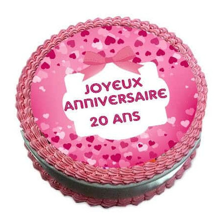 Disco-de-açúcar rosa-bolo-deco-de-aniversário-de-20 anos