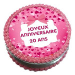 Disco-de-açúcar rosa-bolo-deco-de-aniversário-de-20 anos
