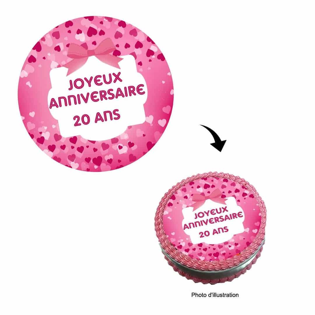 Disco-de-açúcar-rosa-bolo-deco-de-aniversário-de-20 anos