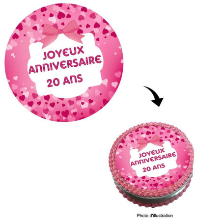 Disco-de-açúcar-rosa-bolo-deco-de-aniversário-de-20 anos