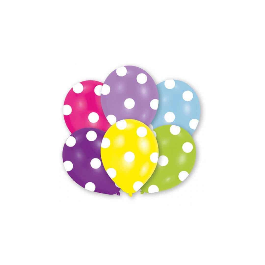 6-balões-de-látex multicoloridos com bolinhas