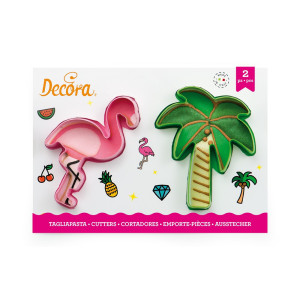 Cortadores de biscoitos com 2 flamingos e palmeiras