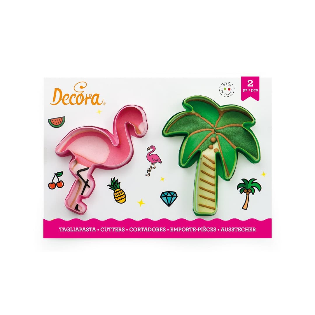 Cortadores de biscoitos com 2 flamingos e palmeiras