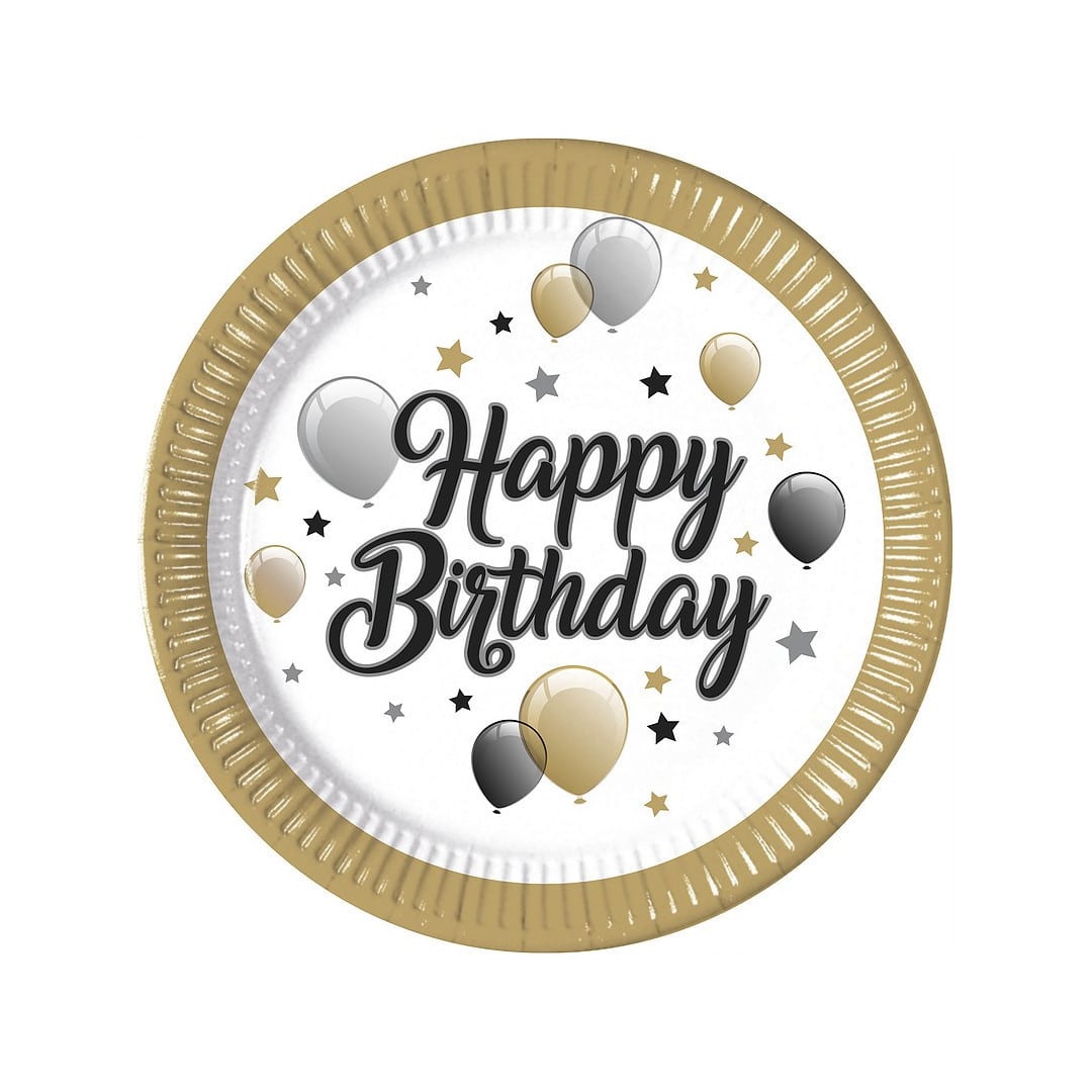 8 pratos-balões-de-aniversário-ouro