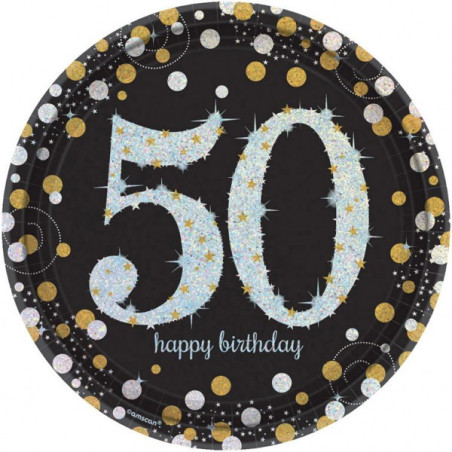 8 placas planas de papelão com brilho preto de 50 anos